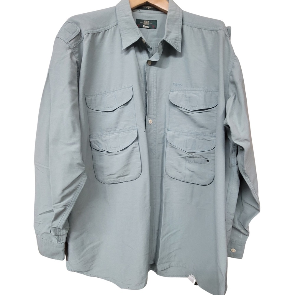 Orvis Mens XL Fishing Shirt Long Sleeve Vented‎ Back Roll Tab Sage Green Outdoor